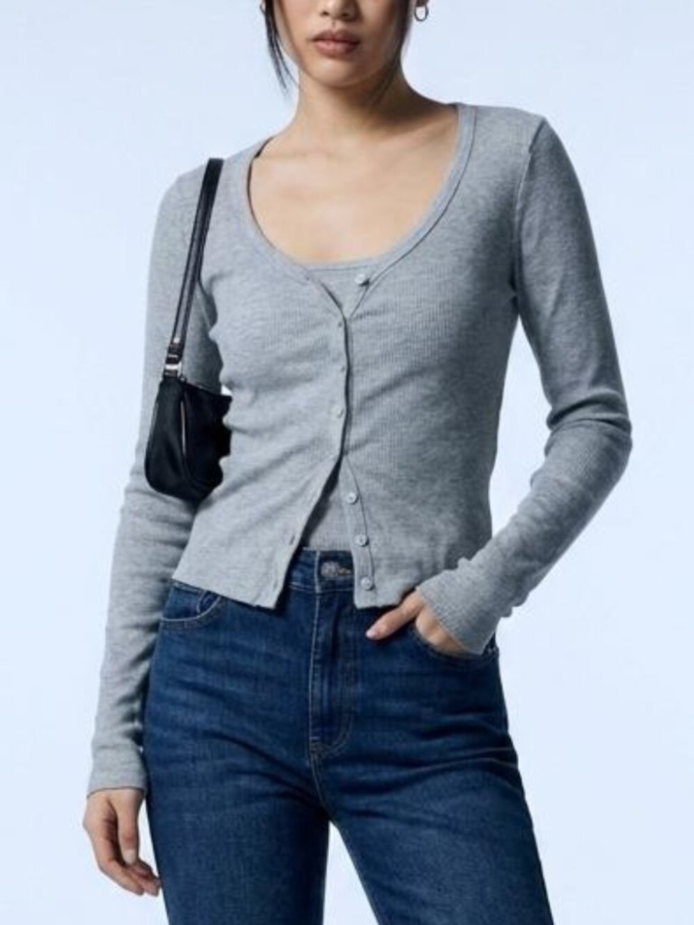 American Apparel Grey Cropped Button Up Cardigan Sweater • Y2K XS